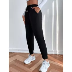 EZwear Pantalones deportivos unicolor de cintura con cordón