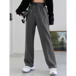 Pantalones deportivos con costura con diseño de cintura con cordón con bolsillos oblicuos