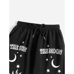 Goth Pantalones deportivos con letra con estampado de sol y luna con cordón