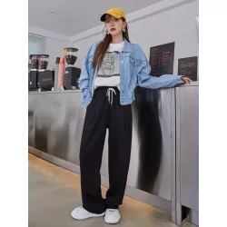 Pantalones deportivos con bolsillo oblicuo de cintura con cordón