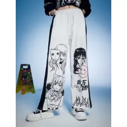 Anime Pantalones deportivos con estampado de figura de color combinado