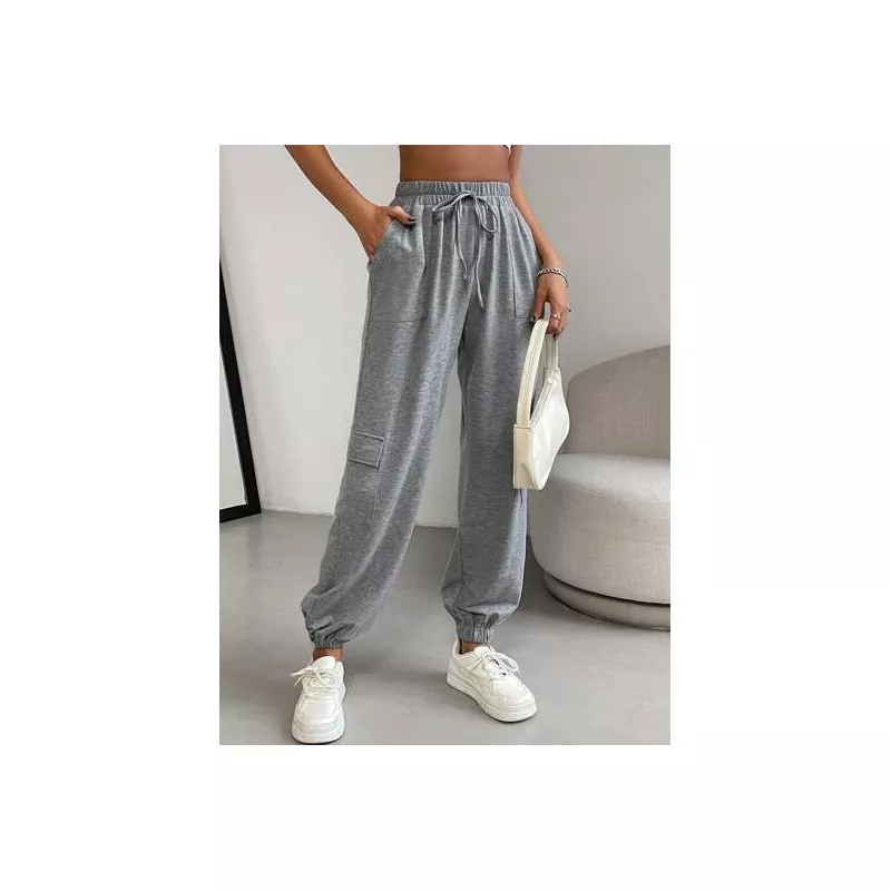 SHEIN Essnce Pantalones deportivos unicolor de cintura con cordón con bolsillo lateral con solapa