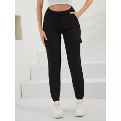 Pantalones deportivos de cintura con cordón con bolsillo lateral con solapa