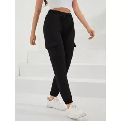 Pantalones deportivos de cintura con cordón con bolsillo lateral con solapa