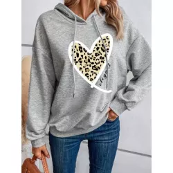 Sudaderas de Mujer Cordón Corazón Estampado de Leopardo Casual