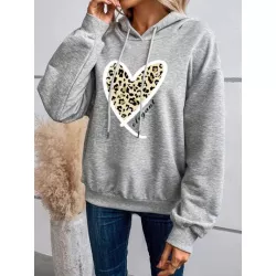 Sudaderas de Mujer Cordón Corazón Estampado de Leopardo Casual