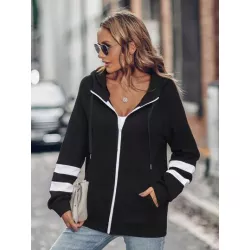 Sudaderas de Mujer Cordón Bolsillo Cremallera A rayas Casual