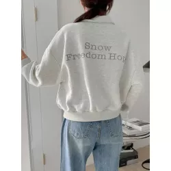 Sudadera con estampado de letra cremallera media de hombros caídos