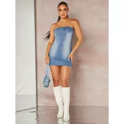 BAE Vestido mezclilla ajustado con lavado tubo