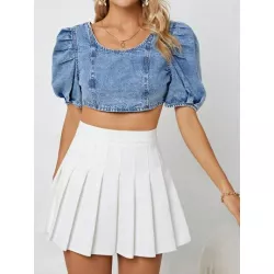 Top mezclilla crop de manga farol