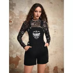 Goth Mono overol mezclilla con estampado de mariposa