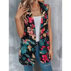 LUNE Blazer chaleco con estampado floral de cuello con solapa sin top de tirantes