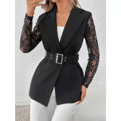 Essnce Blazer con encaje en contraste de cuello con solapa con cinturón