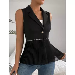 SHEIN Privé Blazer con cuenta de perla detalle bajo fruncido sin manga