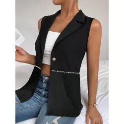 SHEIN Privé Blazer con cuenta de perla detalle bajo fruncido sin manga