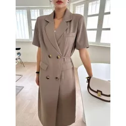 Vestido blazer de cuello con solapa de doble botonadura con diseño de solapa