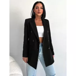 Blazer de cuello con solapa de doble botonadura con diseño de solapa