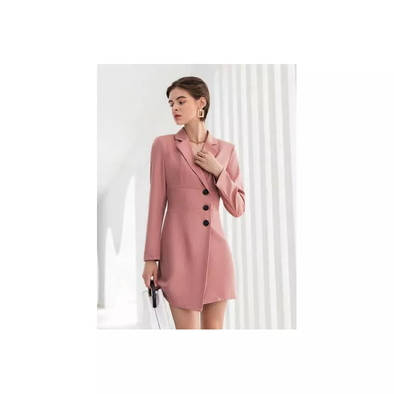 SHEIN BIZwear Vestido blazer de cuello con solapa con botón delantero bajo asimétrico