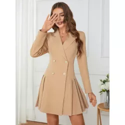 Clasi Vestido blazer de cuello con solapa de doble botonadura bajo fruncido