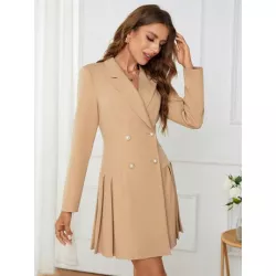 Clasi Vestido blazer de cuello con solapa de doble botonadura bajo fruncido