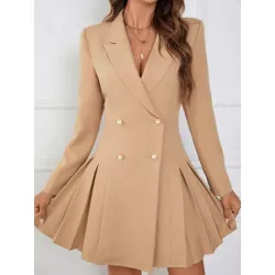 Clasi Vestido blazer de cuello con solapa de doble botonadura bajo fruncido