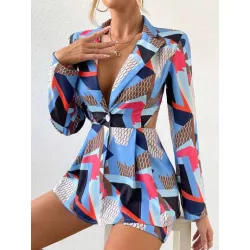 SHEIN Essnce Blazer con estampado geométrico con parte delantera abierta & Shorts