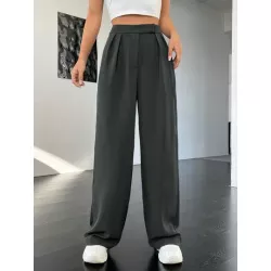 EZwear Pantalones de traje unicolor con fruncido