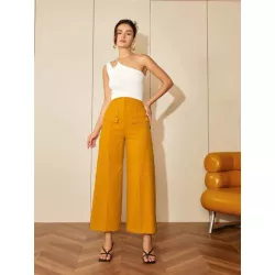 Pantalones de traje unicolor de pierna ancha