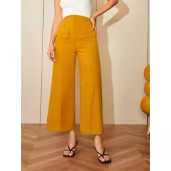 Pantalones de traje unicolor de pierna ancha