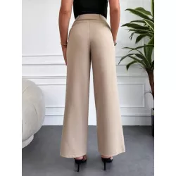 SHEIN Frenchy Pantalones de traje unicolor con bolsillo oblicuo de pierna ancha