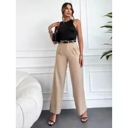 SHEIN Frenchy Pantalones de traje unicolor con bolsillo oblicuo de pierna ancha