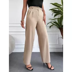 SHEIN Frenchy Pantalones de traje unicolor con bolsillo oblicuo de pierna ancha