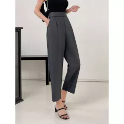 Pantalones de traje unicolor con bolsillo oblicuo crop