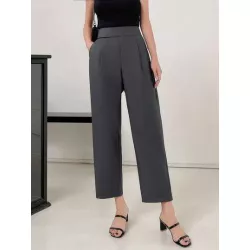 Pantalones de traje unicolor con bolsillo oblicuo crop