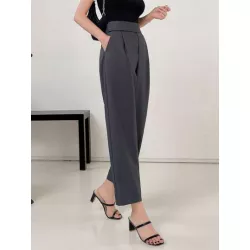 Pantalones de traje unicolor con bolsillo oblicuo crop