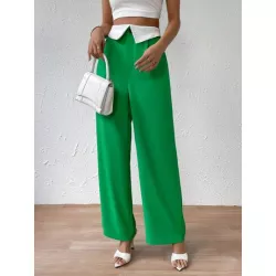 SHEIN Essnce Pantalones de traje panel en contraste con bolsillo oblicuo de pierna ancha