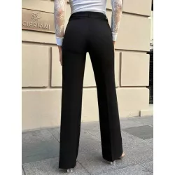 Pantalones de traje unicolor con bolsillo oblicuo pierna amplia