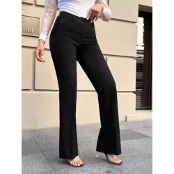 Pantalones de traje unicolor con bolsillo oblicuo pierna amplia