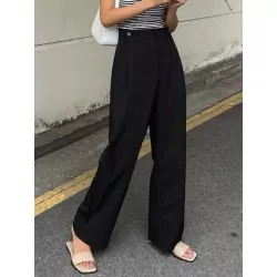 Pantalones de traje unicolor de pierna recta