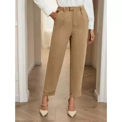 SHEIN BIZwear Pantalones de traje unicolor con fruncido con bolsillo oblicuo