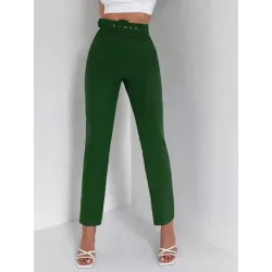 SHEIN Frenchy Pantalones de traje unicolor de talle alto con cinturón