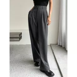 Pantalones de traje de talle alto con fruncido de pierna ancha