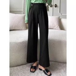 Pantalones de traje con fruncido de pierna recta