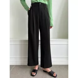 Pantalones de traje con fruncido de pierna recta