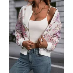 SHEIN LUNE Cazadora tipo bomber con estampado floral de manga raglán con cremallera