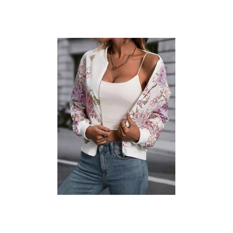 SHEIN LUNE Cazadora tipo bomber con estampado floral de manga raglán con cremallera