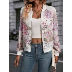 SHEIN LUNE Cazadora tipo bomber con estampado floral de manga raglán con cremallera