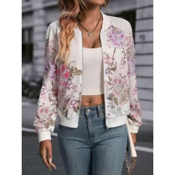 SHEIN LUNE Cazadora tipo bomber con estampado floral de manga raglán con cremallera