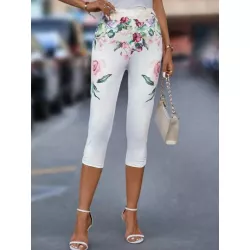 Leggings para Mujer Abertura Anilla Fruncido Floral Casual