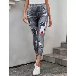 LUNE Leggings de talle alto efecto denim con estampado